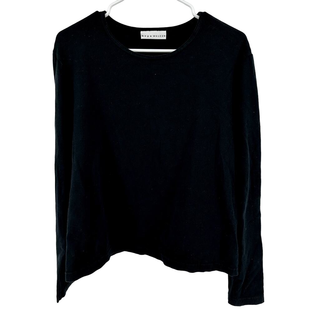 Bryn Walker Long Sleeve T-Shirt Top Cotton Boxy Relaxed Fit Casual Black Medium